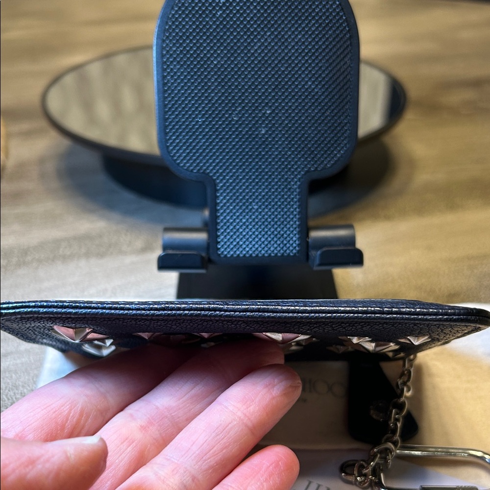 126. Jimmy Choo dark metallic blue/black leather key cles - Picture 5 of 10